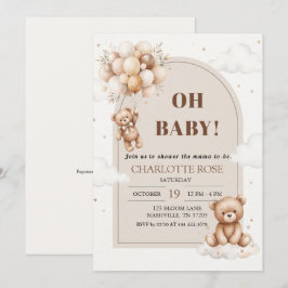 Invitación de baby shower de osito de peluche con