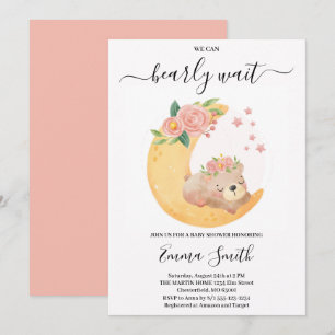 Invitación de baby shower de osito de peluche flor