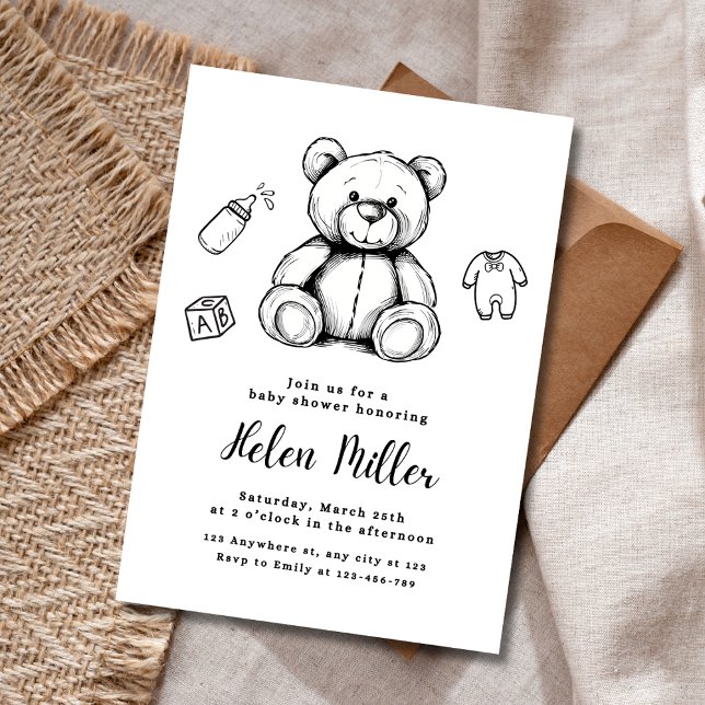 Invitación de Baby Shower de osito de peluche, gén (Subido por el creador)