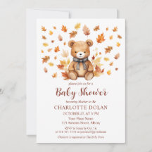 Invitación de Baby Shower de Osito de Peluche Otoñ