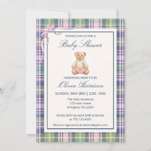 Invitación de baby shower de osito de peluche polo