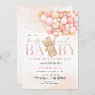 Invitación de Baby Shower de Osito de Peluche Rosa