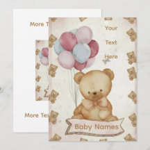 Invitación de Baby Shower de Osito de Peluche Vint