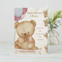 Invitación de baby shower de osito de peluche vint