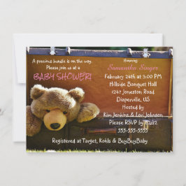 Invitación de Baby Shower de Osito en Maleta Niña