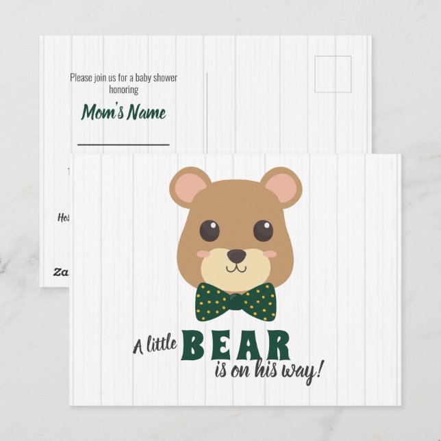 Invitación de Baby Shower de Osito Niño Verde y Do (Anverso / Reverso)