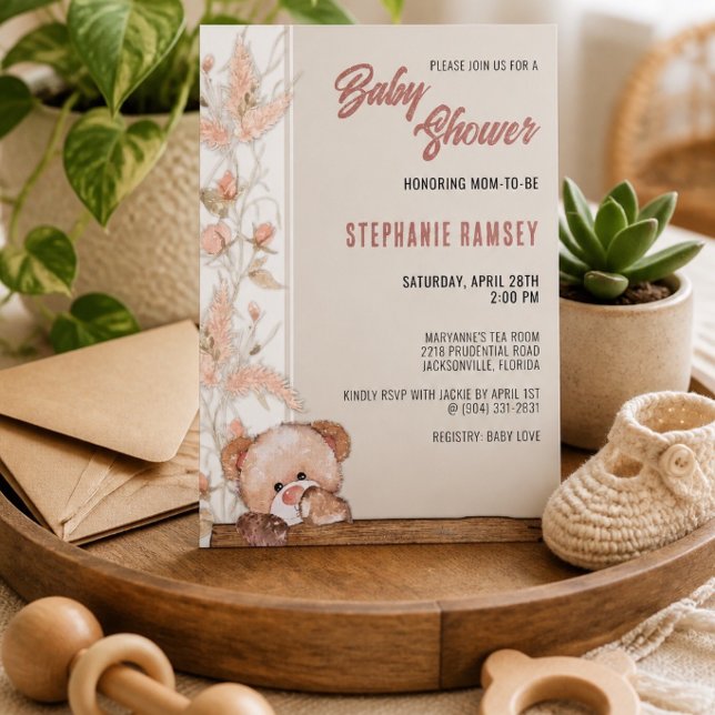 Invitación de baby shower de osito Teddy boho (Subido por el creador)