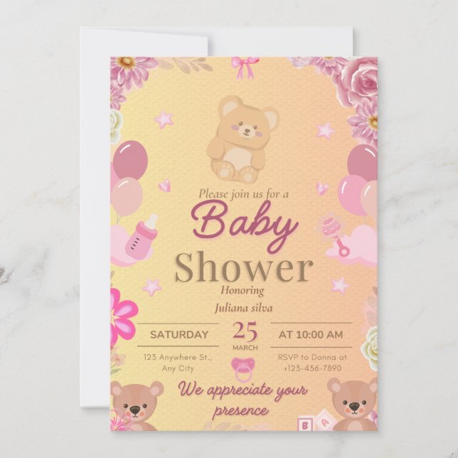 invitación de baby shower de oso (Anverso)