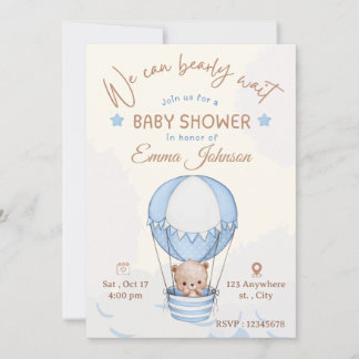 Invitación de baby shower de oso azul