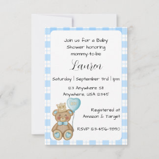 Invitación de Baby Shower de Oso Azul para Bebé Ni