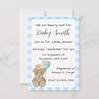 Invitación de Baby Shower de Oso Azul para Bebé Ni
