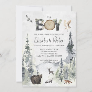Invitación de Baby Shower de Oso Bosque Rústico