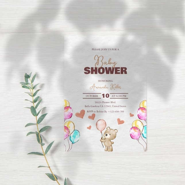 Invitación de Baby Shower de Oso con Globos (Subido por el creador)