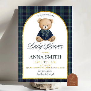 Invitación de Baby Shower de Oso de Lujo Preppy