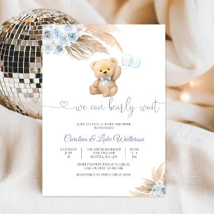 Invitación de Baby Shower de Oso de Peluche Azul