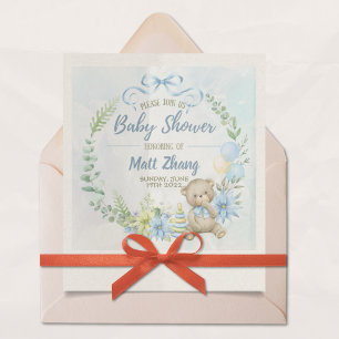 Invitación de Baby Shower de Oso de Peluche Azul