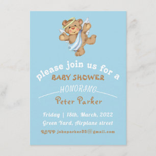 invitación de Baby Shower de oso de peluche azul m