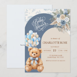 Invitación de Baby Shower de Oso de Peluche Azul P
