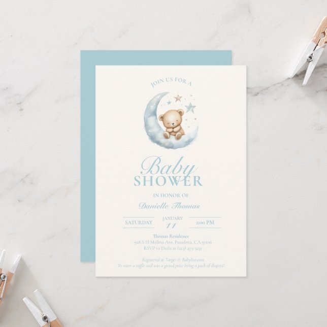 Invitación de Baby Shower de oso de peluche azul s (Anverso/Reverso In Situ)