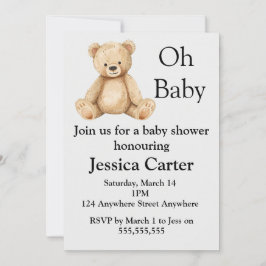 Invitación de Baby Shower de Oso de Peluche Beige 
