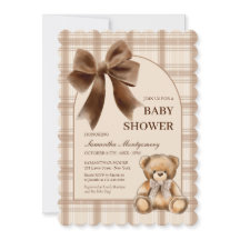 Invitación de Baby Shower de Oso de Peluche Beige
