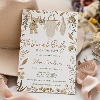 Invitación de Baby Shower de Oso de Peluche Otoñal