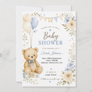 Invitación de baby shower de oso de peluche person