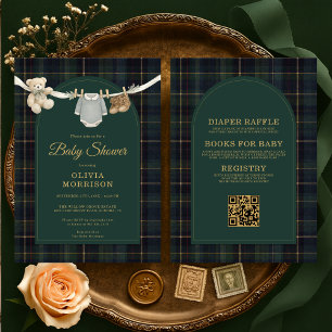 Invitación de Baby Shower de Oso de Peluche Verde