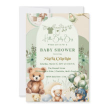 Invitación de Baby Shower de Oso de Peluche y Glob