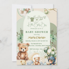 Invitación de Baby Shower de Oso de Peluche y Glob