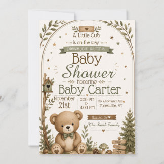 Invitación de baby shower de oso del bosque