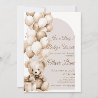 invitación de baby shower de oso niño