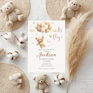 invitación de baby shower de oso niño