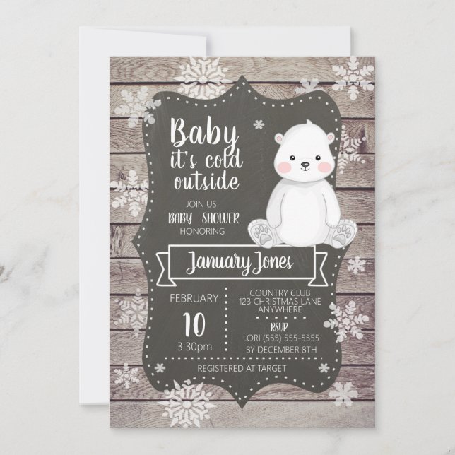 Invitación de Baby Shower de oso polar I Género Ne (Anverso)