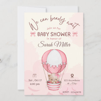 Invitación de baby shower de oso rosa