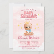 Invitación de Baby Shower de Oso Rosa