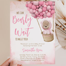 Invitación de Baby Shower de Oso Rosa en Globo