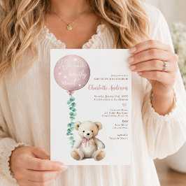 Invitación de Baby Shower de Oso Rosa Eucalipto