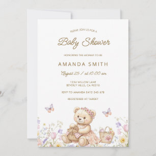 Invitación de Baby Shower de Oso Rosa Lindo Picnic