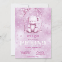 Invitación de Baby Shower de Oso Teddy Rosa