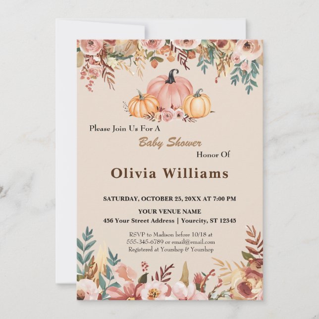 Invitación de Baby Shower de otoño (Anverso)