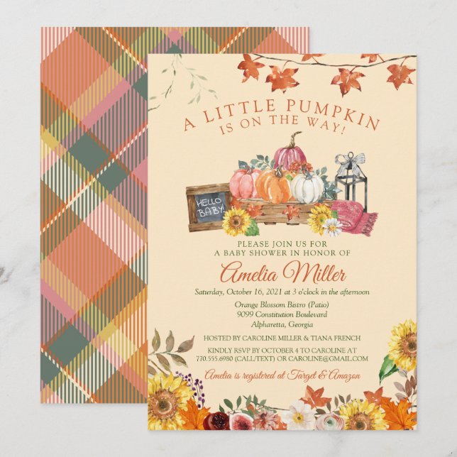 Invitación de Baby Shower de otoño a un pequeño ca (Anverso / Reverso)