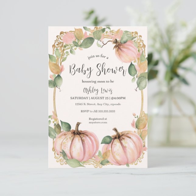 Invitación de baby shower de Otoño Calabaza bebé c (Anverso de pie)