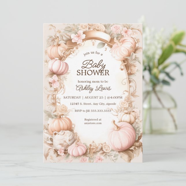Invitación de baby shower de otoño calabaza bebé v (Anverso de pie)