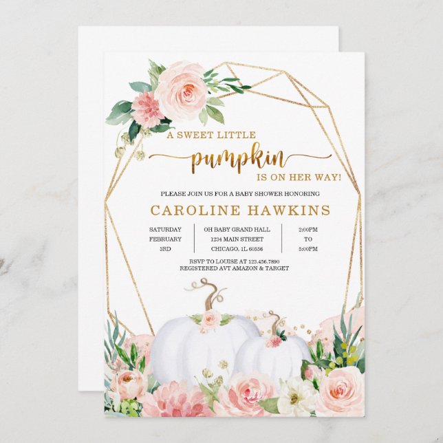 Invitación de Baby Shower de Otoño de Calabaza Flo (Anverso / Reverso)