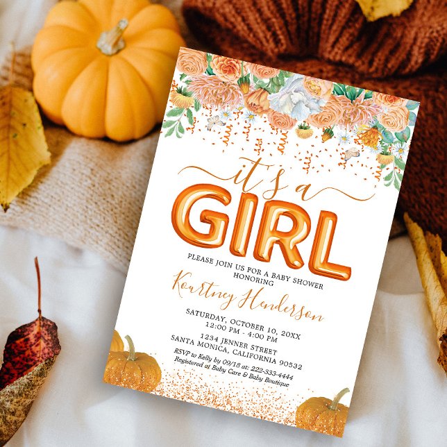 Invitación de Baby Shower de Otoño de Niña con Cal (Subido por el creador)