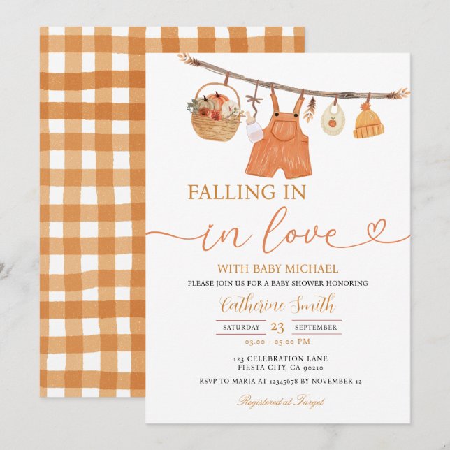 Invitación de Baby Shower de Otoño de Niño en Tend (Anverso / Reverso)