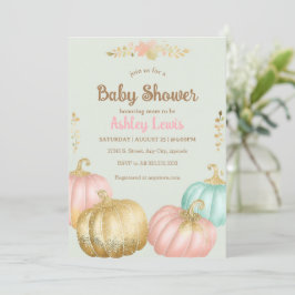 Invitación de baby shower de otoño rosa y dorado d