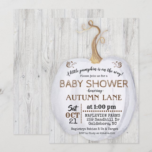 Invitación de Baby Shower de Otoño Rústico de Cala (Anverso / Reverso)