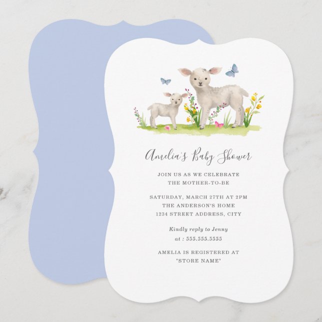 Invitación de Baby Shower de Oveja Bebé Mamá (Anverso / Reverso)